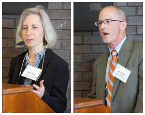 LSC Board Vice Chair Dean Martha Minow (left) and Board Member Harry Korrell.